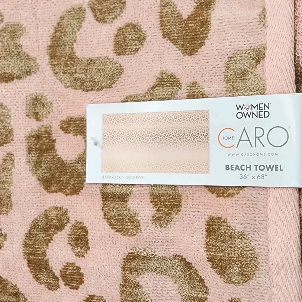 Caro Home Leopard Print Beach Towel Absorbent Quick Dry Gold Pink 36x68 Pool Spa